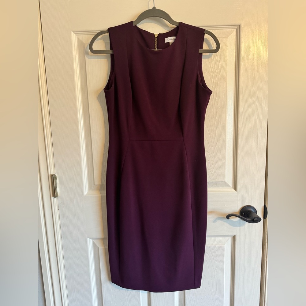 Aubergine Calvin Klein Scuba Crepe Sheath Dress- size 6